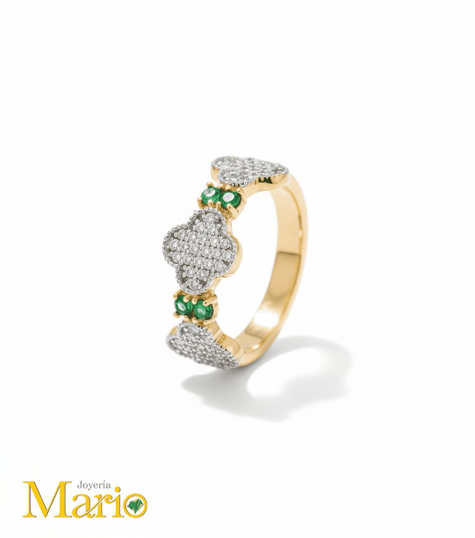 Anillo Trebol Con Circones, en oro de 18 k.